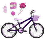 Bicicleta Infantil Aro 20 Violeta Kit E Roda Aero Rosa Bebê C/ Acessórios E Kit Proteção