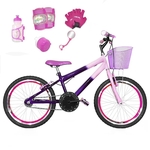 Bicicleta Infantil Aro 20 Violeta Rosa Bebê Kit E Roda Aero Pink C/ Acessórios E Kit Proteção