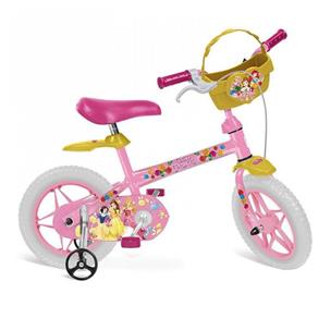 Bicicleta Infantil Aro 12 com Bolsa de Quadro Princesas Disney Brinquedos Bandeirantes Rosa