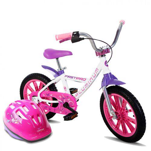 Bicicleta Infantil Aro 14 FirstPro Feminina C/ Capacete - Alumínio Nathor