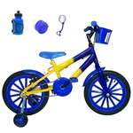 Bicicleta Infantil Aro 16 Amarela Azul Kit Azul C/ Acessórios