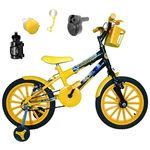 Bicicleta Infantil Aro 16 Amarela Preta Kit Amarelo C/ Acelerador Sonoro