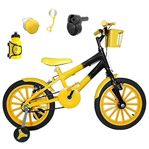 Bicicleta Infantil Aro 16 Amarela Preta Kit Amarelo C/Acelerador Sonoro