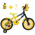 Bicicleta Infantil Aro 16 Amarelo Preto Kit Amarelo C/ Acessórios