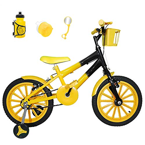 Bicicleta Infantil Aro 16 Amarelo Preto Kit Amarelo C/Acessórios