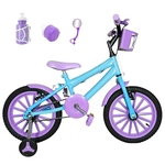 Bicicleta Infantil Aro 16 Azul Claro Kit Roxo C/ Acessórios