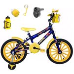 Bicicleta Infantil Aro 16 Azul Kit Amarelo C/ Acelerador Sonoro