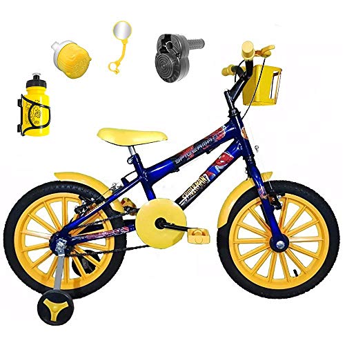 Bicicleta Infantil Aro 16 Azul Kit Amarelo C/Acelerador Sonoro