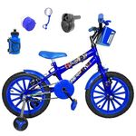 Bicicleta Infantil Aro 16 Azul Kit Azul C/ Acelerador Sonoro