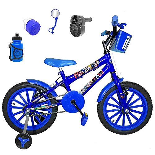 Bicicleta Infantil Aro 16 Azul Kit Azul C/Acelerador Sonoro