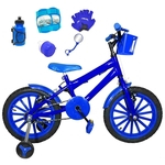 Bicicleta Infantil Aro 16 Azul Kit Azul C/ Acessórios E Kit Proteção