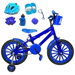 Bicicleta Infantil Aro 16 Azul Kit Azul C/ Capacete e Kit Proteção