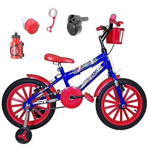 Bicicleta Infantil Aro 16 Azul Kit Vermelho C/Acelerador Sonoro