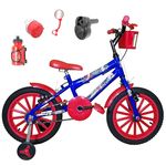 Bicicleta Infantil Aro 16 Azul Kit Vermelho C/ Acelerador Sonoro