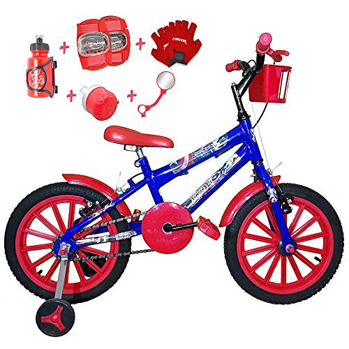 Bicicleta Infantil Aro 16 Azul Kit Vermelho C/Acessórios e Kit Proteção