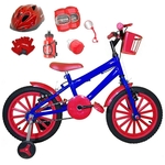 Bicicleta Infantil Aro 16 Azul Kit Vermelho C/ Capacete e Kit Proteção