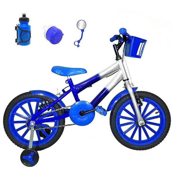 Bicicleta Infantil Aro 16 Azul Prata Kit Azul C/ Acessórios - Flexbikes