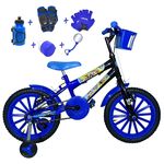 Bicicleta Infantil Aro 16 Azul Preta Kit Azul C/ Acessórios e Kit Proteção