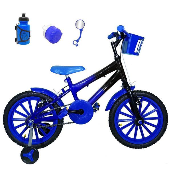 Bicicleta Infantil Aro 16 Azul Preta Kit Azul C/ Acessórios - Flexbikes