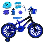 Bicicleta Infantil Aro 16 Azul Preta Kit Azul C/ Capacete e Kit Proteção