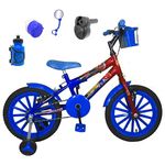 Bicicleta Infantil Aro 16 Azul Vermelha Kit Azul C/ Acelerador Sonoro