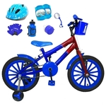 Bicicleta Infantil Aro 16 Azul Vermelha Kit Azul C/ Capacete e Kit Proteção