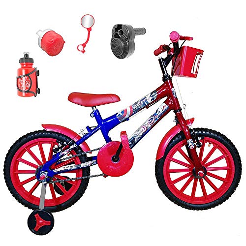 Bicicleta Infantil Aro 16 Azul Vermelha Kit Vermelho C/Acelerador Sonoro