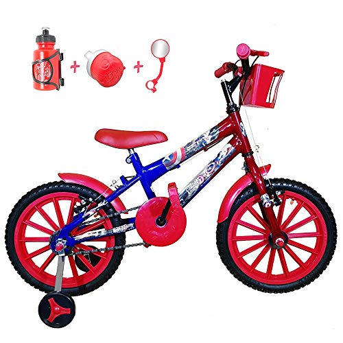 Bicicleta Infantil Aro 16 Azul Vermelha Kit Vermelho C/Acessórios