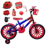 Bicicleta Infantil Aro 16 Azul Vermelha Kit Vermelho C/ Capacete, Kit Proteção E Acelerador