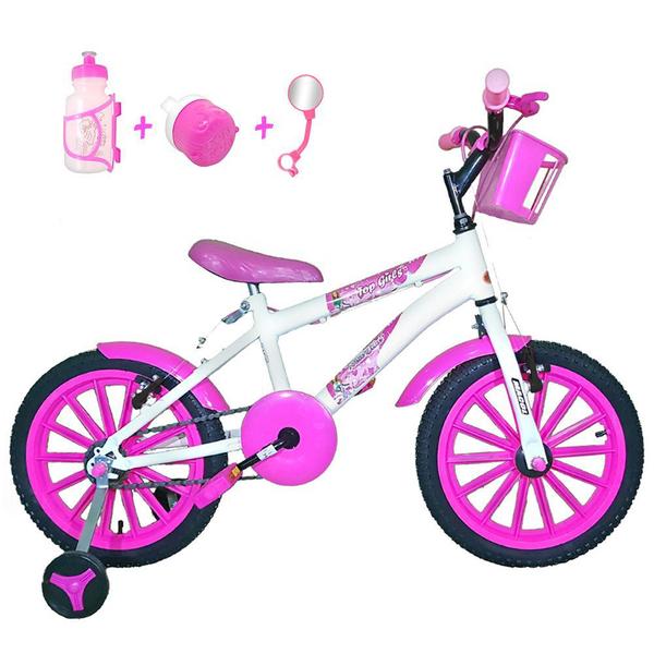 Bicicleta Infantil Aro 16 Branca Kit Pink C/ Acessórios - Flexbikes
