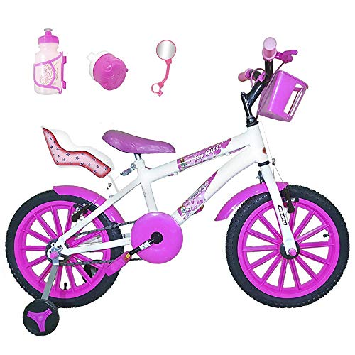Bicicleta Infantil Aro 16 Branca Kit Pink C/Cadeirinha para Boneca