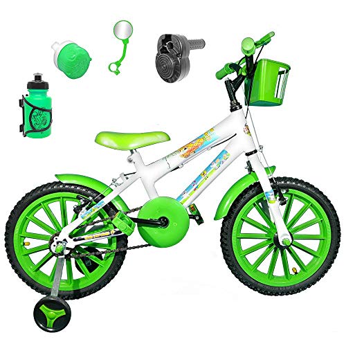 Bicicleta Infantil Aro 16 Branca Kit Verde C/Acelerador Sonoro