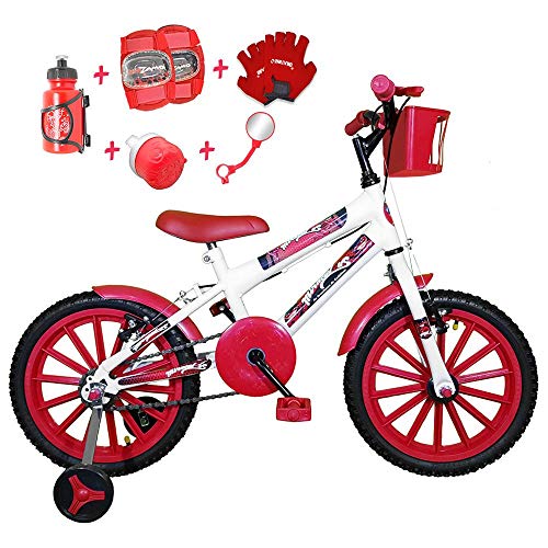 Bicicleta Infantil Aro 16 Branca Kit Vermelho C/Acessórios e Kit Proteção