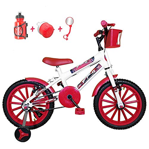 Bicicleta Infantil Aro 16 Branca Kit Vermelho C/Acessórios