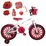 Bicicleta Infantil Aro 16 Branca Kit Vermelho C/ Capacete E Kit Proteção