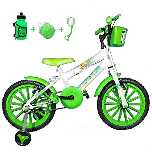 Bicicleta Infantil Aro 16 Branco Kit Verde C/Acessórios