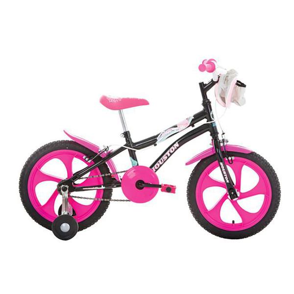 Bicicleta Infantil Aro 16 Houston Tina com Bolsa e Rodinhas Preta