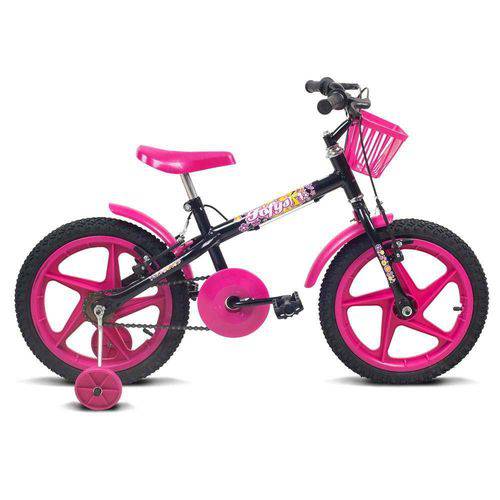 Bicicleta Infantil Aro 16 Kids Preto e Pink