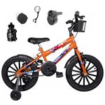 Bicicleta Infantil Aro 16 Laranja Kit Preto C/ Acelerador Sonoro