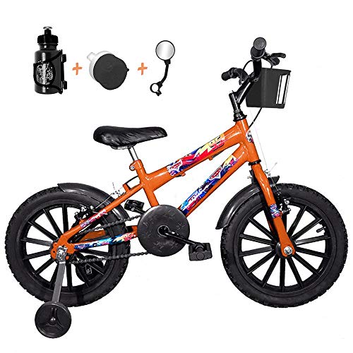 Bicicleta Infantil Aro 16 Laranja Kit Preto C/Acessórios