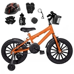 Bicicleta Infantil Aro 16 Laranja Kit Preto C/ Capacete e Kit Proteção