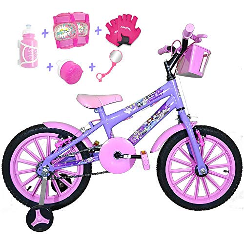 Bicicleta Infantil Aro 16 Lilás Kit Rosa Bebê C/Acessórios e Kit Proteção