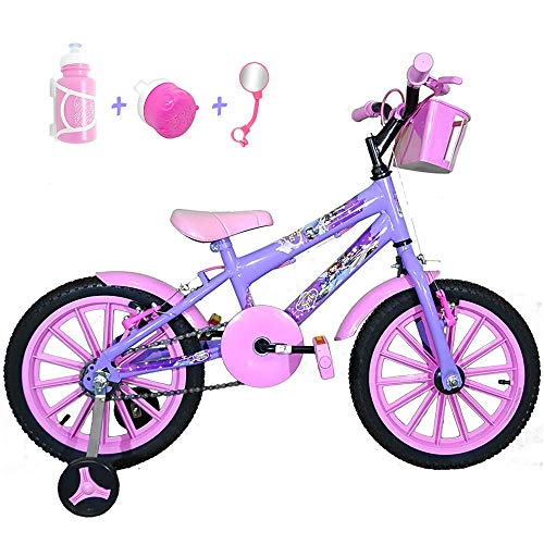 Bicicleta Infantil Aro 16 Lilás Kit Rosa Bebê C/Acessórios
