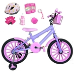 Bicicleta Infantil Aro 16 Lilás Kit Rosa Bebê C/ Capacete E Kit Proteção
