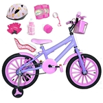 Bicicleta Infantil Aro 16 Lilás Kit Rosa Bebê C/ Capacete, Kit Proteção E Cadeirinha