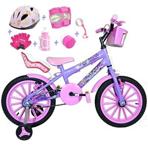Bicicleta Infantil Aro 16 Lilás Kit Rosa Bebê com Capacete, Kit Proteção e Cadeirinha