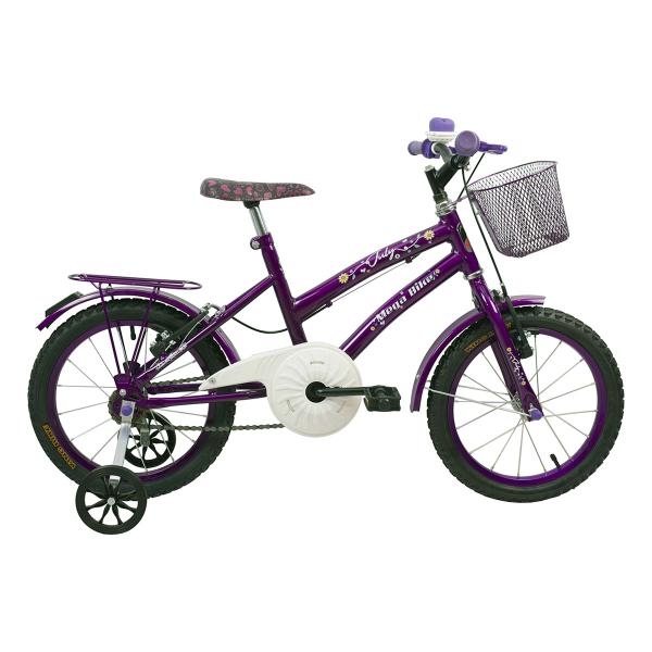 Bicicleta Infantil Aro 16 Mega Bike July com Garupa e Cestinha Violeta