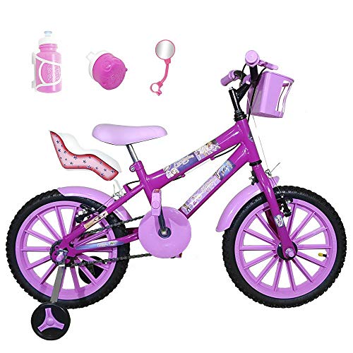Bicicleta Infantil Aro 16 Pink Kit Rosa Bebê C/Cadeirinha para Boneca