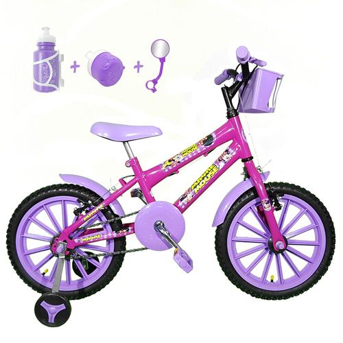 Bicicleta Infantil Aro 16 Pink Kit Roxo C/ Acessórios