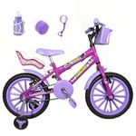 Bicicleta Infantil Aro 16 Pink Kit Roxo C/ Cadeirinha para Boneca